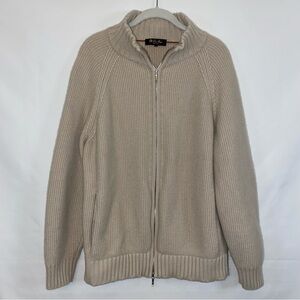 Loro Piana Men's Beige Full Zip Cashmere Sweater Italian Luxury Neutral Sz 54